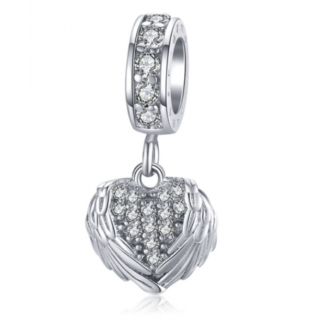 Charm pour bracelet aile forme de coeur strass diamant