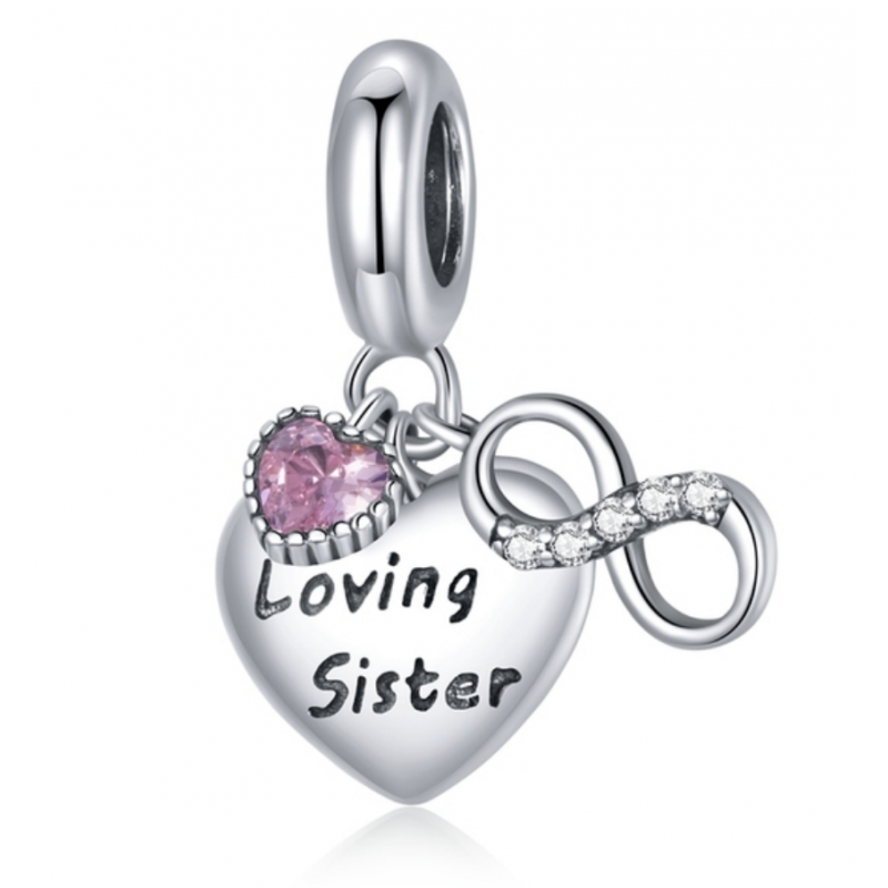 Charm pour bracelet coeur amour soeur sister infini