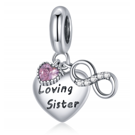 Charm pour bracelet coeur amour soeur sister infini