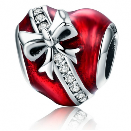Charm pour bracelet coeur rouge cadeau strass diamant