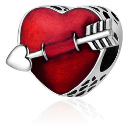 Charm pour bracelet coeur rouge intense flèche traversante WS
