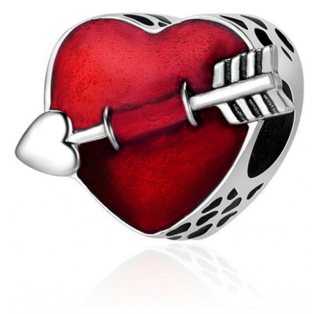 Charm pour bracelet coeur rouge intense flèche traversante