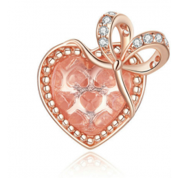 Charm pour bracelet coeur avec noeud strass diamant pierre rose WS