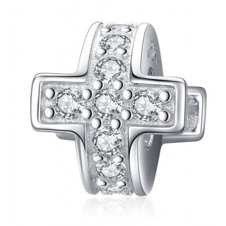 Charm pour bracelet argent séparateur croix strass diamant
