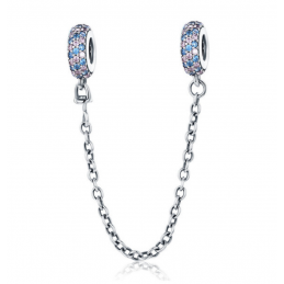 Charm double chaine pour bracelet argent strass diamant bleu rose BS