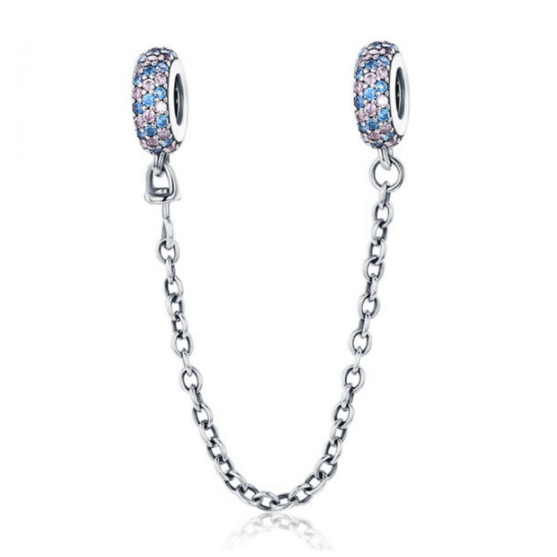 Charm double chaine pour bracelet strass diamant bleu rose