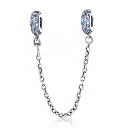 Charm double chaine pour bracelet strass diamant bleu rose