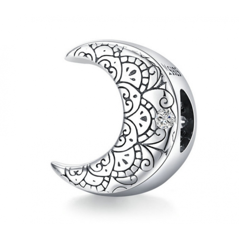 Charm pour bracelet argent lune dessin strass diamant