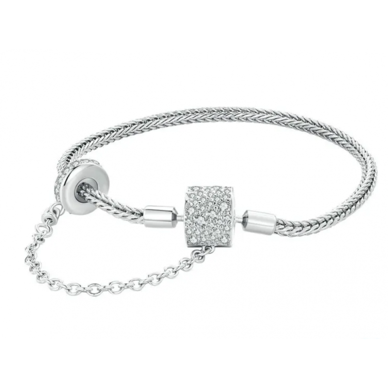 bracelet pour charm cylindre diamant avec chaine de sécurité