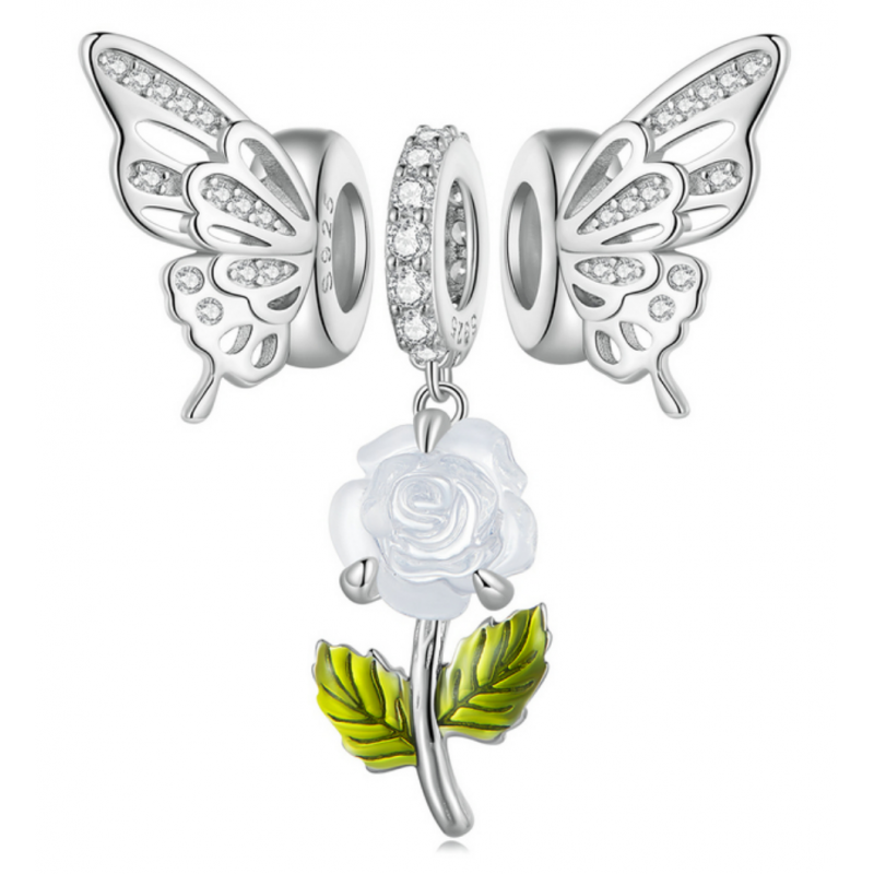 Charm pour bracelet 3 pièces fleur ailes papillons