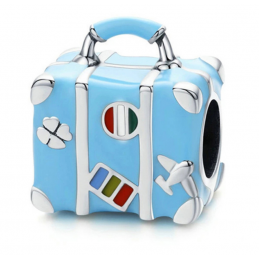 Charm pour bracelet argent voyage valise bleue avion