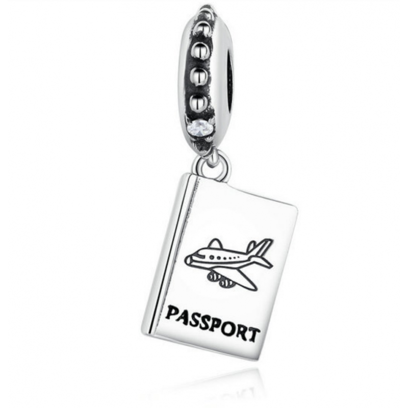 Charm pour bracelet argent voyage passport avion