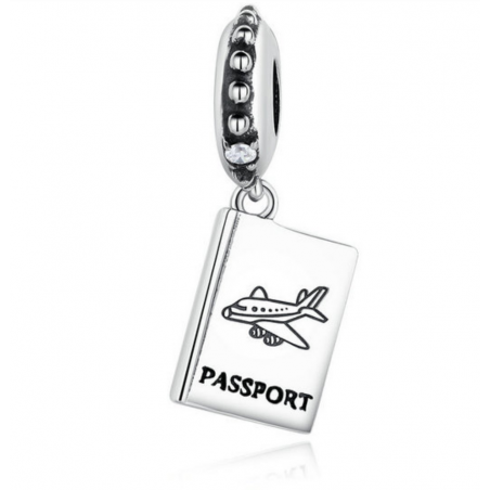 Charm pour bracelet argent voyage passport avion