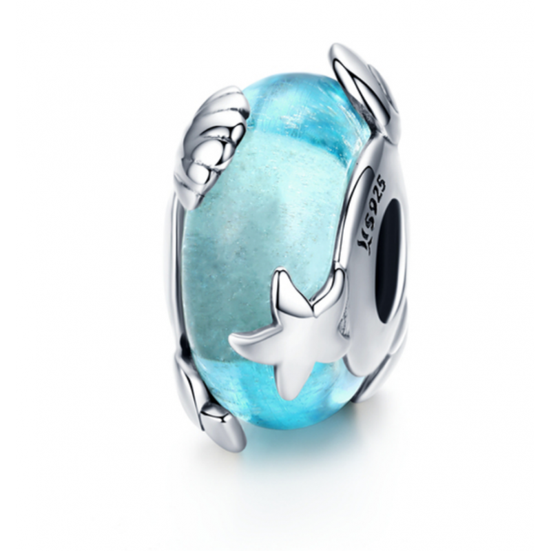 Charm pour bracelet séparateur étoile coquillage bleu turquoise
