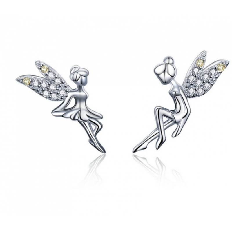 boucles d'oreilles bijoux argent fée ange aile strass
