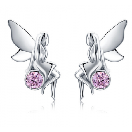 boucles d'oreilles bijoux argent fée ange pierre rose
