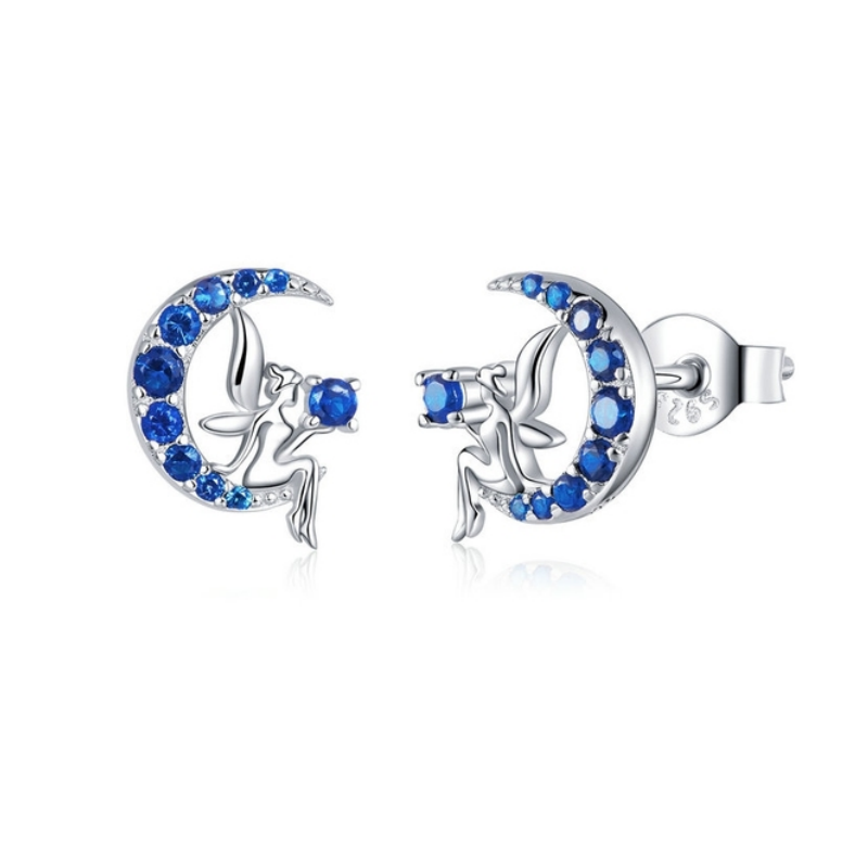 boucles d'oreilles bijoux argent fée ange assise pierre bleue
