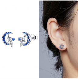 boucles d'oreilles bijoux argent fée ange assise pierre bleue