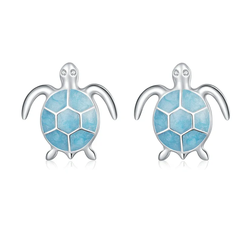 boucles d'oreilles bijoux argent tortue bleue