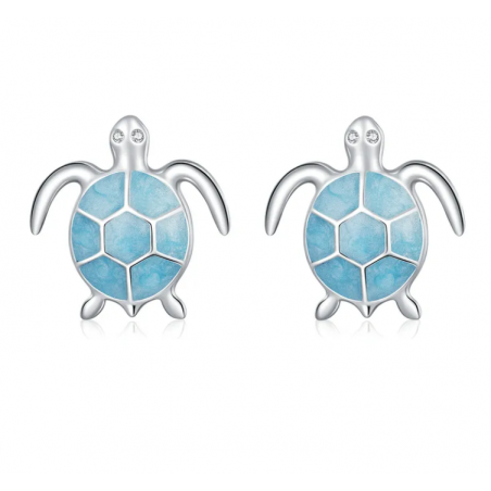 boucles d'oreilles bijoux argent tortue bleue