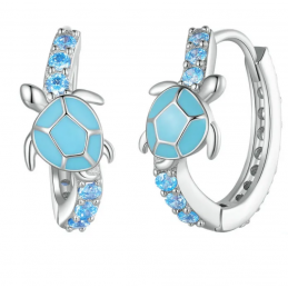boucles d'oreilles tortue bleue sur anneau de perle