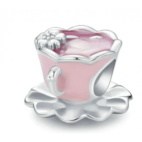 Charm pour bracelet tasse de thé fleur rose