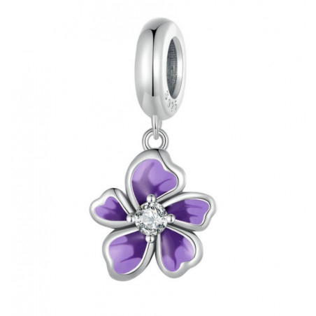 Charm pour bracelet grande fleur violette diamant