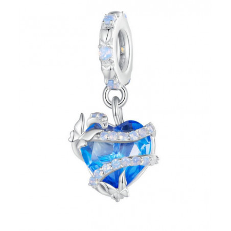 Charm bijou pour bracelet coeur pierre bleu cendrillon