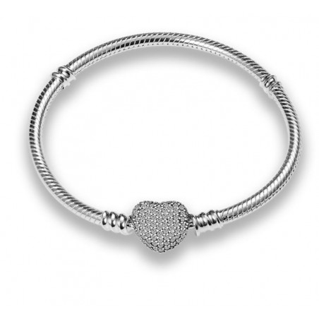 bracelet pour charm argent coeur strass diamant