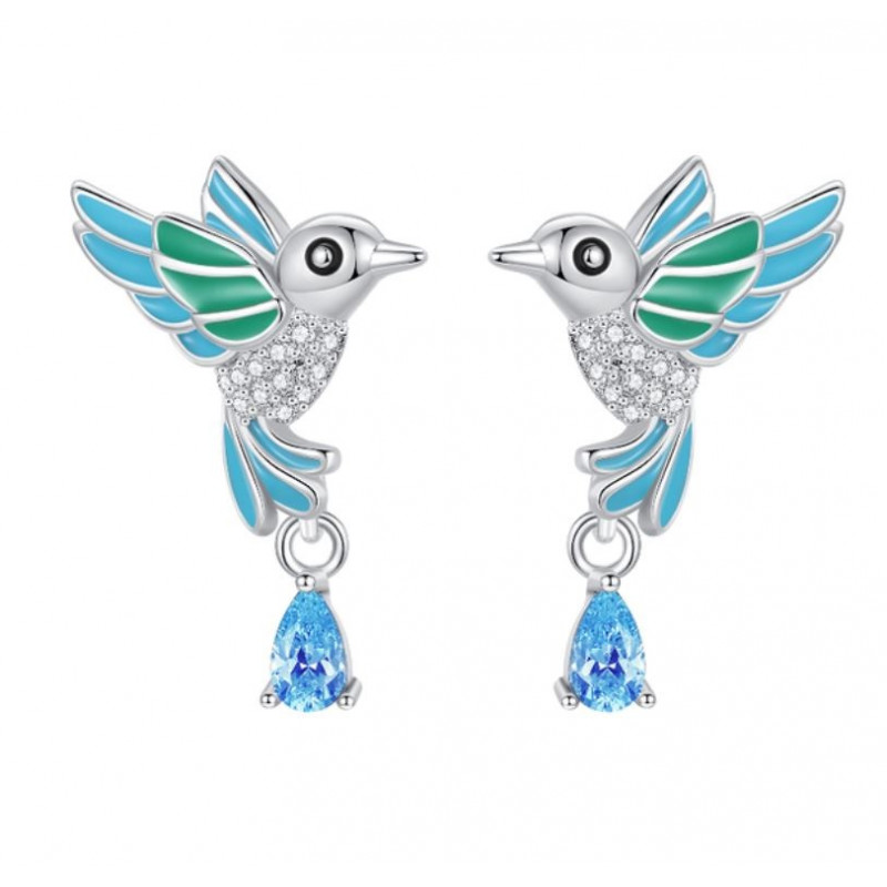 boucles d'oreilles oiseaux colibri pierre bleu