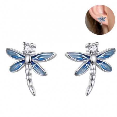 boucles d'oreilles libellule aile bleu