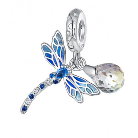 Charm pour bracelet libellule pierre bleu diamant