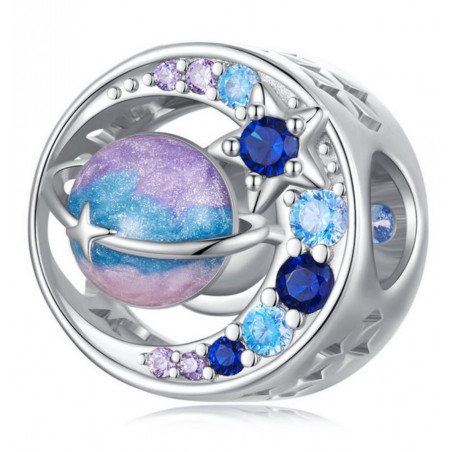 Charm pour bracelet planète ciel étoilé pierre bleu saturne