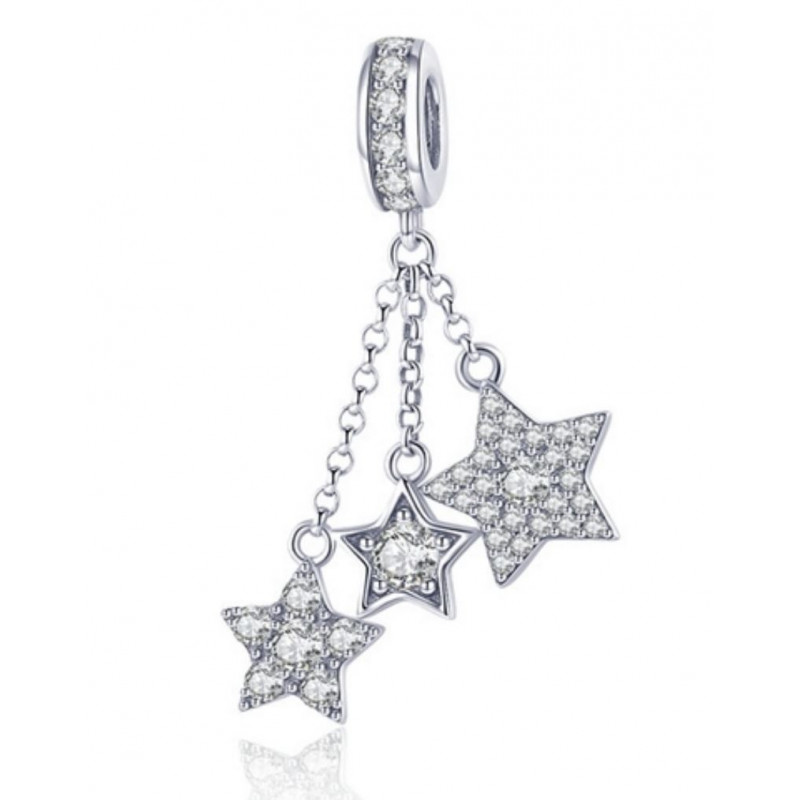 Charm pour bracelet trois étoiles strass diamant