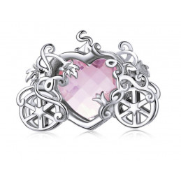 Charm pour bracelet carrosse cendrillon pierre coeur rose