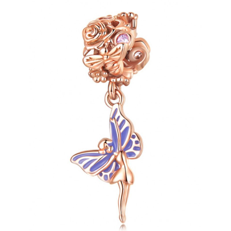 Charm pour bracelet collection doré rose fleur coeur
