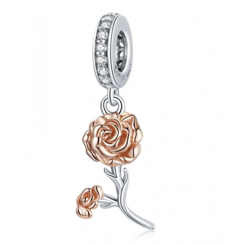Charm pour bracelet collection doré rose fleur coeur