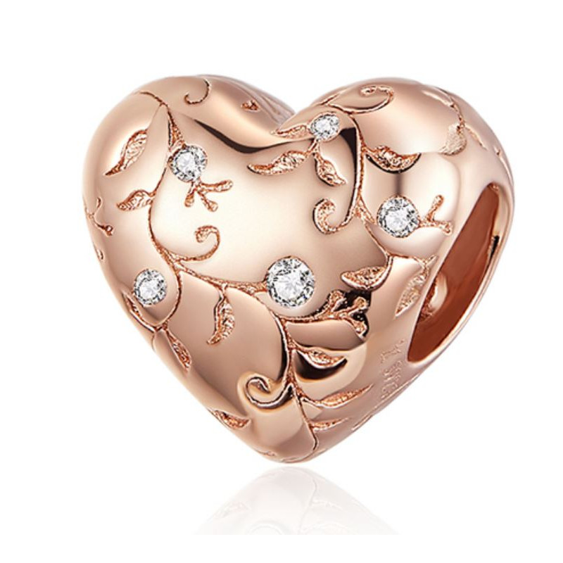 Charm pour bracelet collection or rose fleur coeur