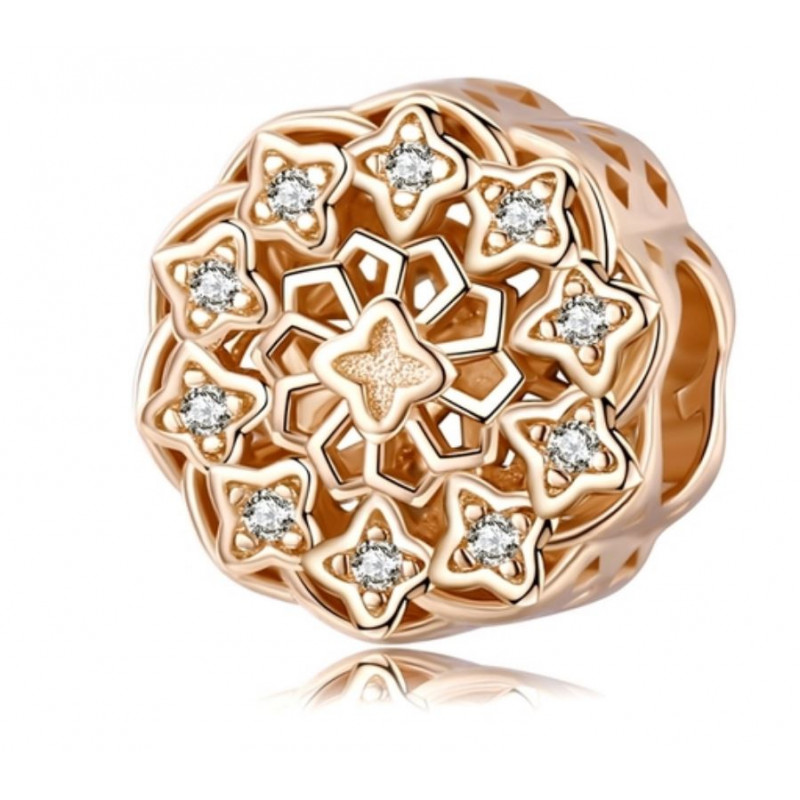 Charm pour bracelet or fleurs design strass diamant