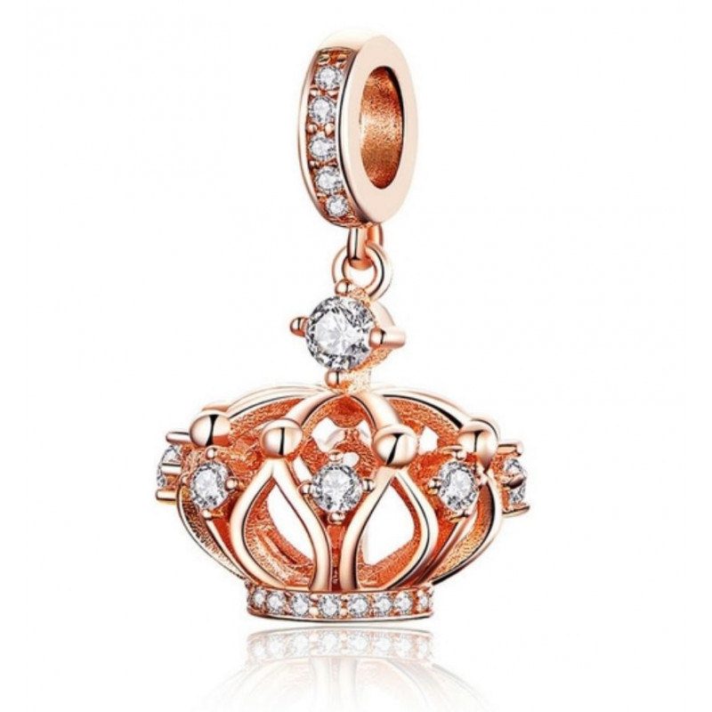 Charm pour bracelet or rose couronne strass diamant