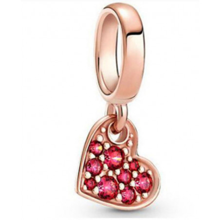 Charm pour bracelet or rose petit coeur pierre rose