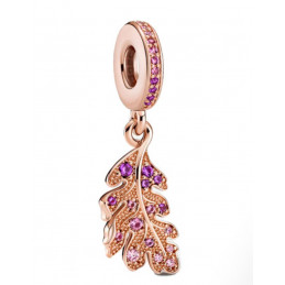 Charm pour bracelet feuille pierre violette strass or rose