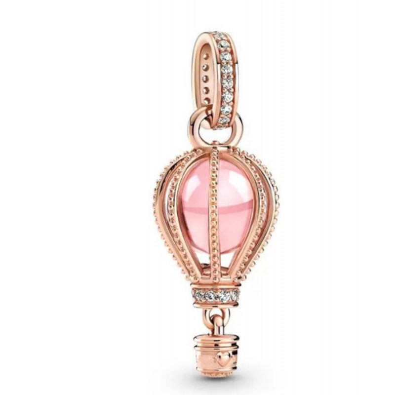 Charm pour bracelet or rose montgolfière pierre rose