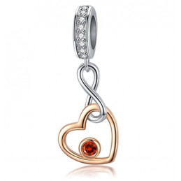Charm pour bracelet coeur infini or rose pierre rouge