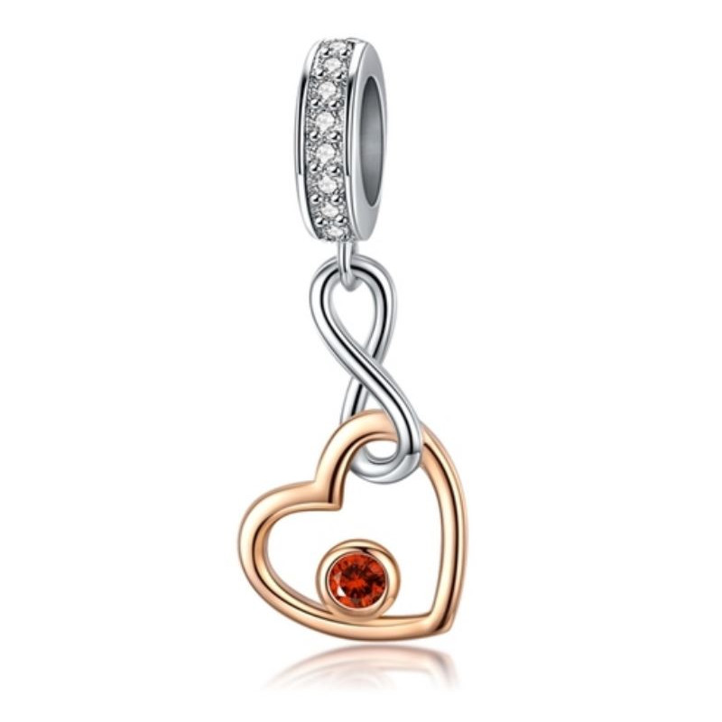 Charm pour bracelet coeur infini or rose pierre rouge