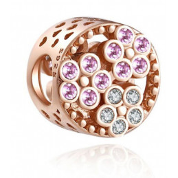 Charm pour bracelet cercle fleur pierre violette blanche