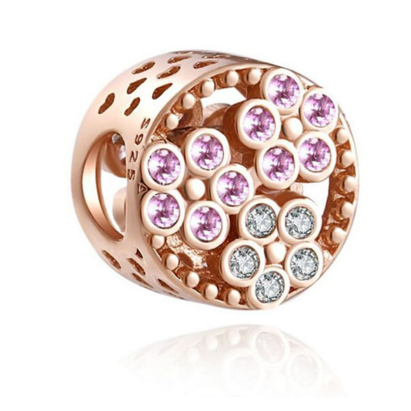 Charm pour bracelet cercle fleur pierre violette blanche