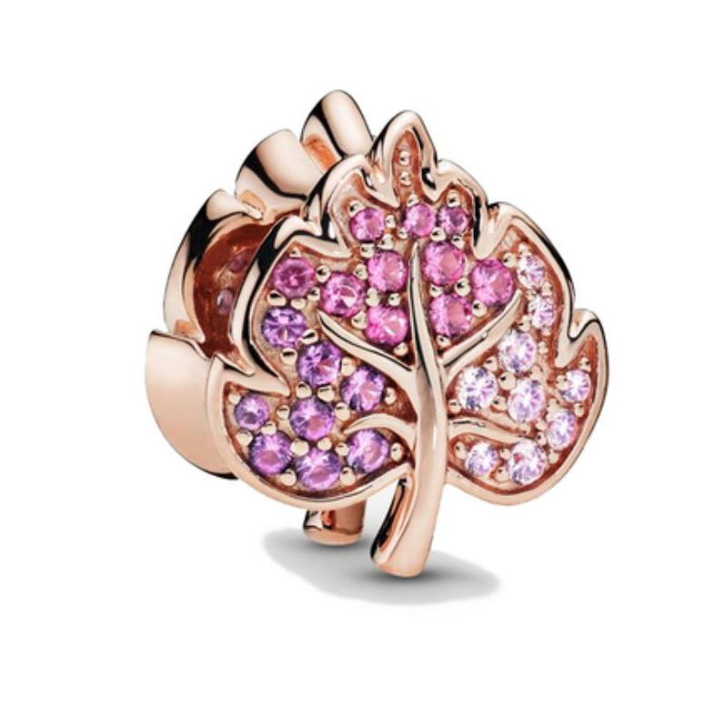 Charm pour bracelet feuille or rose pierre violette rose