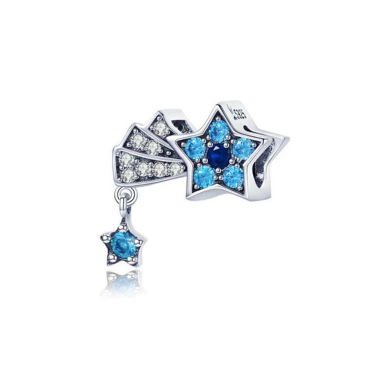Charm pour bracelet étoile filante strass diamant bleu