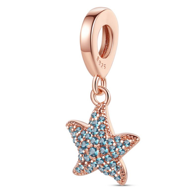 Charm pour bracelet or rose étoile de mer turquoise